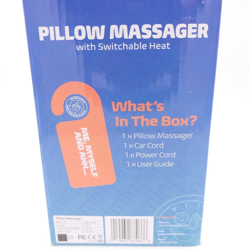 Belmint Pillow Massager w/ Switchable Heat Includes Power Cord & Car Cord Black